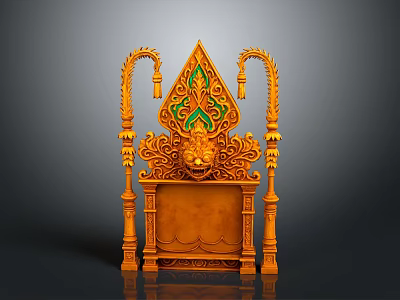 Traditional Wooden Decorative Home Living Accessory With Carved Lion Head And Green Pattern 3d model