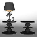Black Modern Side Tables With Stacked Circular Design And Table Lamp Decor 3d model