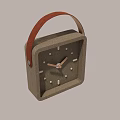 Retro Style Entertainment Device Bluetooth Speaker Clock with Leather Handle and Beige Square Design 3d model