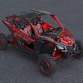 Polaris Off Road Vehicle With Red Black Exterior And All Terrain Tires