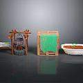 Miniature Scene Components With Wooden Frame Hanging Pot Green Cloth Box Seedling Pot And Sprinkler