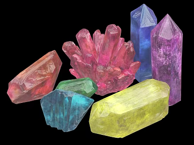 Colorful Stone And Wood Decorative Pieces With Various Crystal Shapes And Colors 3d model