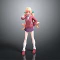 Anime Female Character With Twin Tails Red Coat Purple Skirt White Stockings And Red Shoes