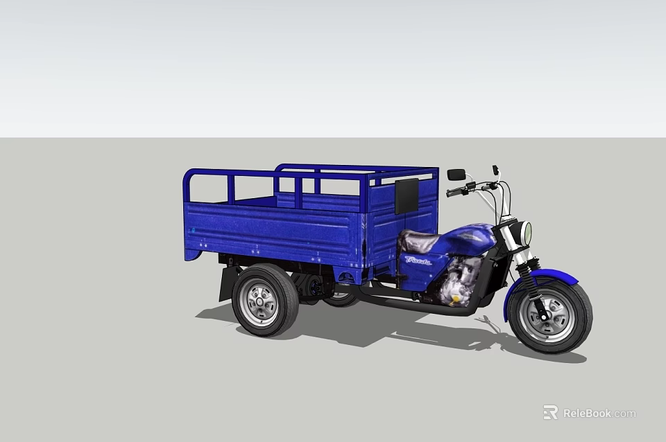 Blue Three Wheeled Motorcycle With Open Cargo Bed For Transport 3d model 
