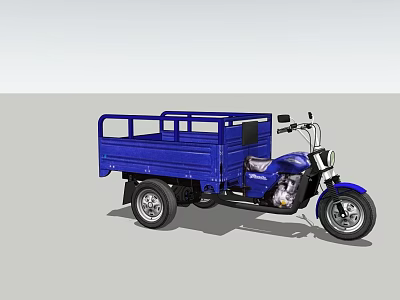 Blue Three Wheeled Motorcycle With Open Cargo Bed For Transport 3d model
