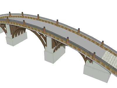 Landscape Bridge With Arched Structure Brown Railings And White Supporting Pillars 3d model