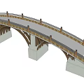 Landscape Bridge With Arched Structure Brown Railings And White Supporting Pillars 3d model