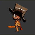 Cute Kid With Cardboard Box Hat BAZIN Written Red Cape Patterned Outfit Orange Tool 3d model