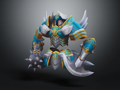 Mythical Warrior Armor With Blue White Gold Accents And Winged Decorative Design 3d model