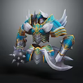 Mythical Warrior Armor With Blue White Gold Accents And Winged Decorative Design