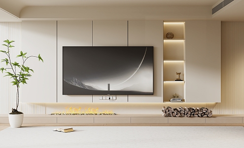 Modern TV Background Wall Cream Style TV Background Wall TV Cabinet TV 3d model