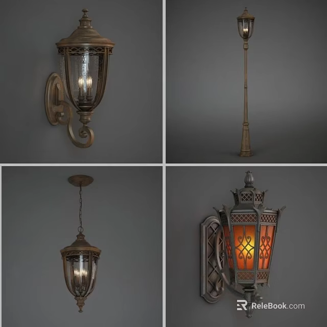 Vintage Lighting Fixture Set With Wall Sconce Floor Lamp Chandelier And Warm Glow 3d model 