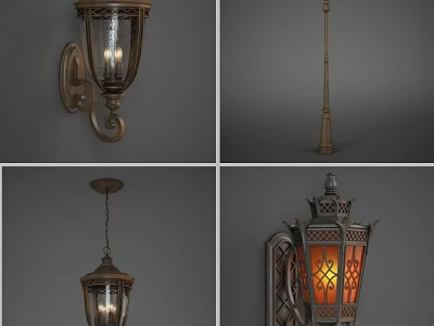 Vintage Lighting Fixture Set With Wall Sconce Floor Lamp Chandelier And Warm Glow 3d model