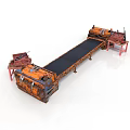 Rusty Industrial Conveyor Belt Equipment With Long Black Belt And Orange Red Structures
