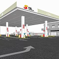 XDB CNG Gas Station Night View With Orange White Canopy And Fuel Dispensers