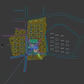 Aerial Community Planning With Building Complex Greenery Roads And Central Pond