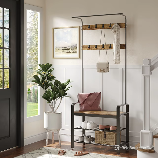 Wall Mounted Coat Rack In Entryway With Accessories 3d model
