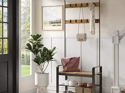 Wall Mounted Coat Rack In Entryway With Accessories 3d model