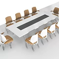 Modern Meeting Room Conference Table With Wooden Top White Frame And Wheeled Chairs
