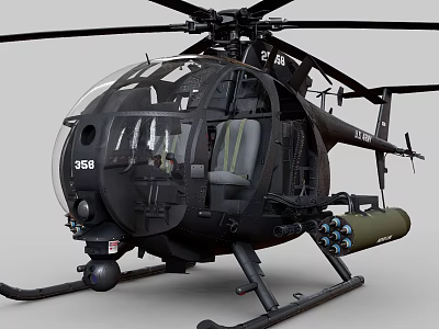 Black Military Helicopter with Number 556 Equipped with Rocket Pods 3d model