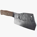 Vintage Kitchen Cleaver With Wooden Handle And Worn Blade Texture For Cooking