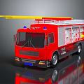 Red Fire Truck With Yellow Ladder And Blue Emergency Lights