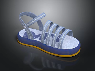 Blue Strappy Sandals With Yellow Sole For Casual Summer Wear 3d model