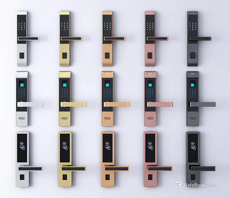 Smart Door Handles With Multiple Color Options And Fingerprint Keypad Security Features 3d model