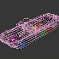 Green Military Style Open Deck Boat With Railings And Yellow Buoys