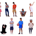 Group of Kids in Various Poses Wearing Different Colorful Clothes on White Background