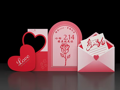 Romantic Valentine's Day Photo Spot With Heart Decor Rose And Love Envelope 3d model