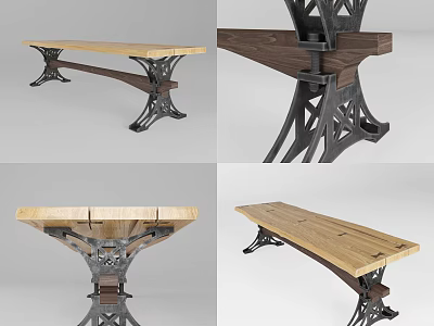 Industrial Style Dining Table With Solid Wooden Tabletop And Decorative Iron Legs Design 3d model