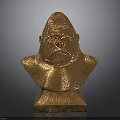 Artistic Golden Gorilla Bust Sculpture With Detailed Texture On Square Base