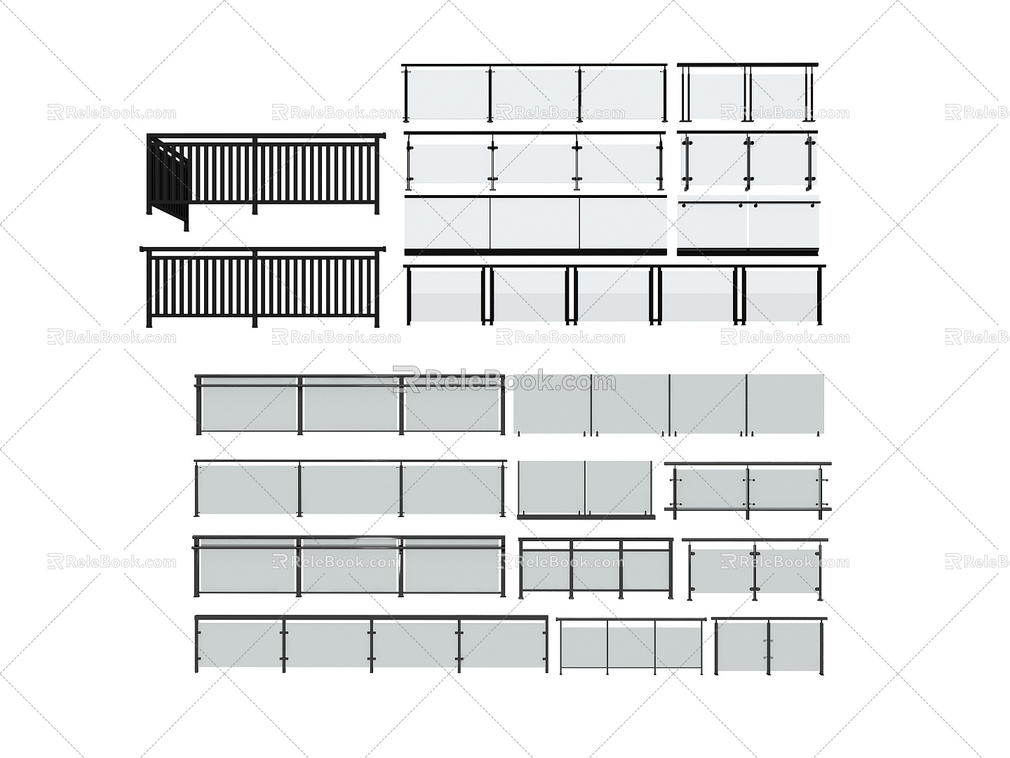 modern glass railing 3d model