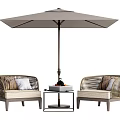 Outdoor Rattan Sofa Set With Fire Pit Side Table And Umbrella For Patio 3d model