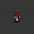 Modern Red Helicopter With Yellow Tipped Rotors And Reflective Body Design