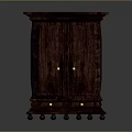 Elegant Wooden Storage Cabinet With Double Door Carved Detailing And Metal Handles