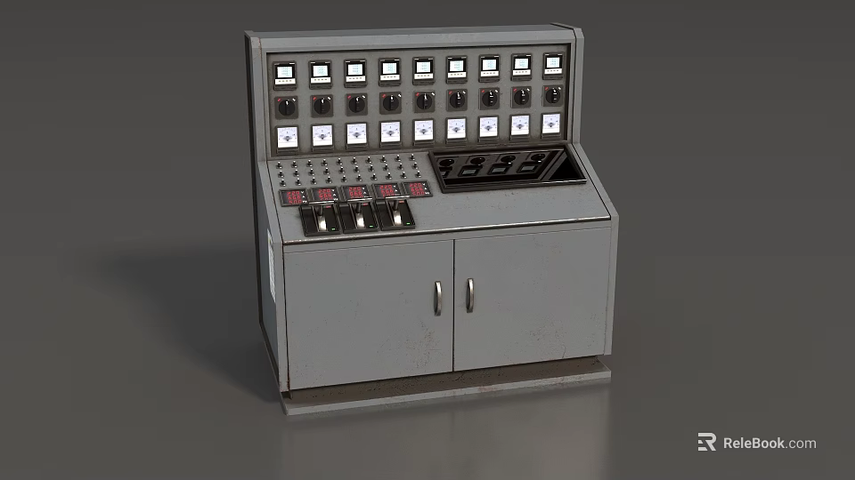 Industrial Equipment Control Panel With Metal Cabinet Buttons Knobs And Display Screen 3d model 