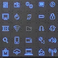 Neon Blue Digital Icons Collection With Technology Symbols And Interface Elements 3d model