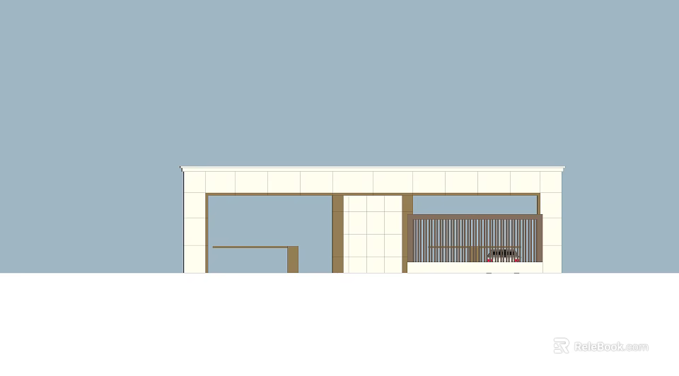 Modern Entrance Gate Design With Stone Wall And Glass Panel Details 3d model 