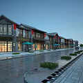 Traditional Commercial Street With Traditional Architecture Red Lanterns Shop Fronts And Stone Paved Path