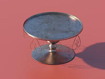 Silver Metal Tableware Set With Round Cake Tray And Decorative Stand 3d model