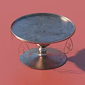 Silver Metal Tableware Set With Round Cake Tray And Decorative Stand 3d model