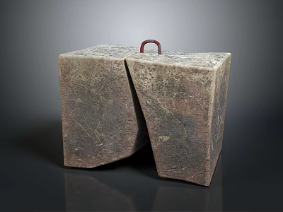 Practical Two Piece Stone Container With Red Handle For Daily Home Use 3d model