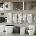 Modern Urinals In Bathroom Display With Various Designs Toilets And Washers