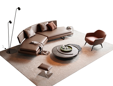 Italian Sofa Coffee Table Combination Curved Sofa Leather Sofa Round Coffee Table Leisure Chair 3d model