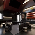 Modern Café Interior Design With Tables Chairs Pendant Lighting And Bar Counter