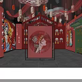 Traditional Chinese Interior With Red Decorations Lanterns Peking Opera Mural And Neon Sign