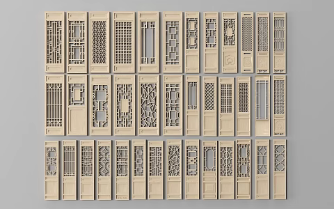 Chinese-style double-door wooden door 3d model