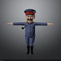 Cartoon Military Character With Mustache In Blue Uniform Red Hat And Outstretched Arms